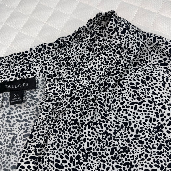 Talbots Ruffled Split Neck Shell in mini Animal Print - Picture 9 of 10